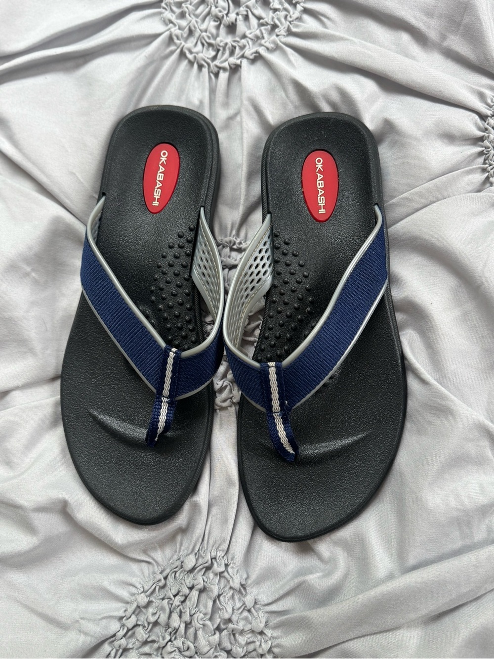 Okabashi Men's Black Sandals with Navy Straps